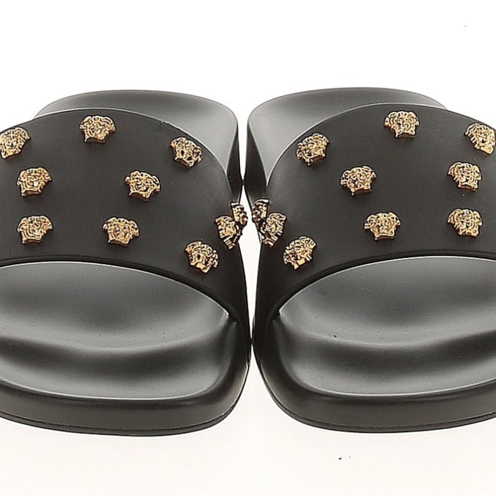Versace Black and Gold Medusa Slide Sandals